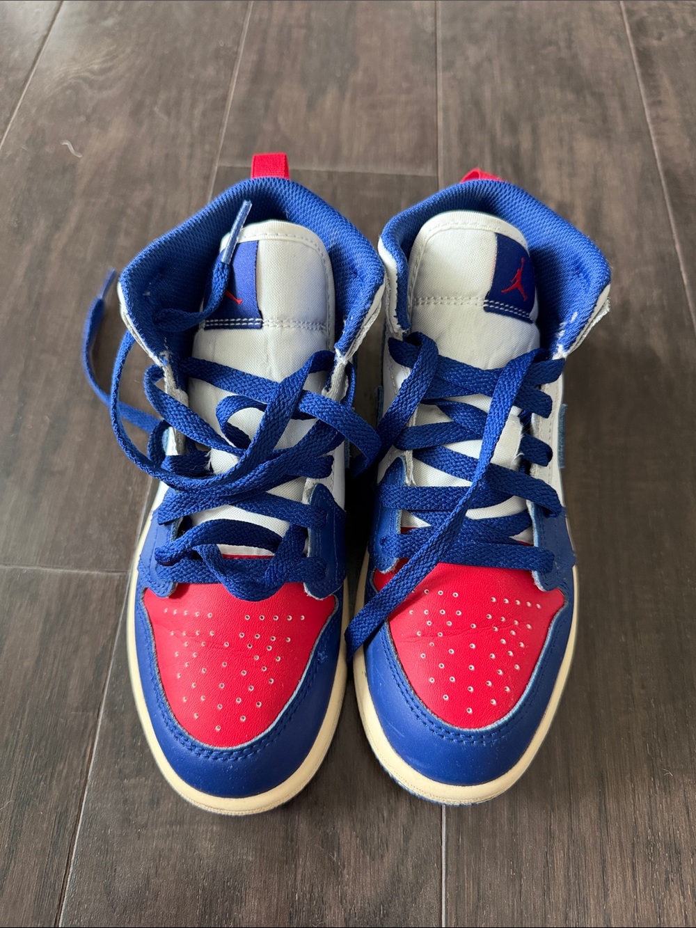 Jordan Kids High-Top Sneakers in Red, Blue & White